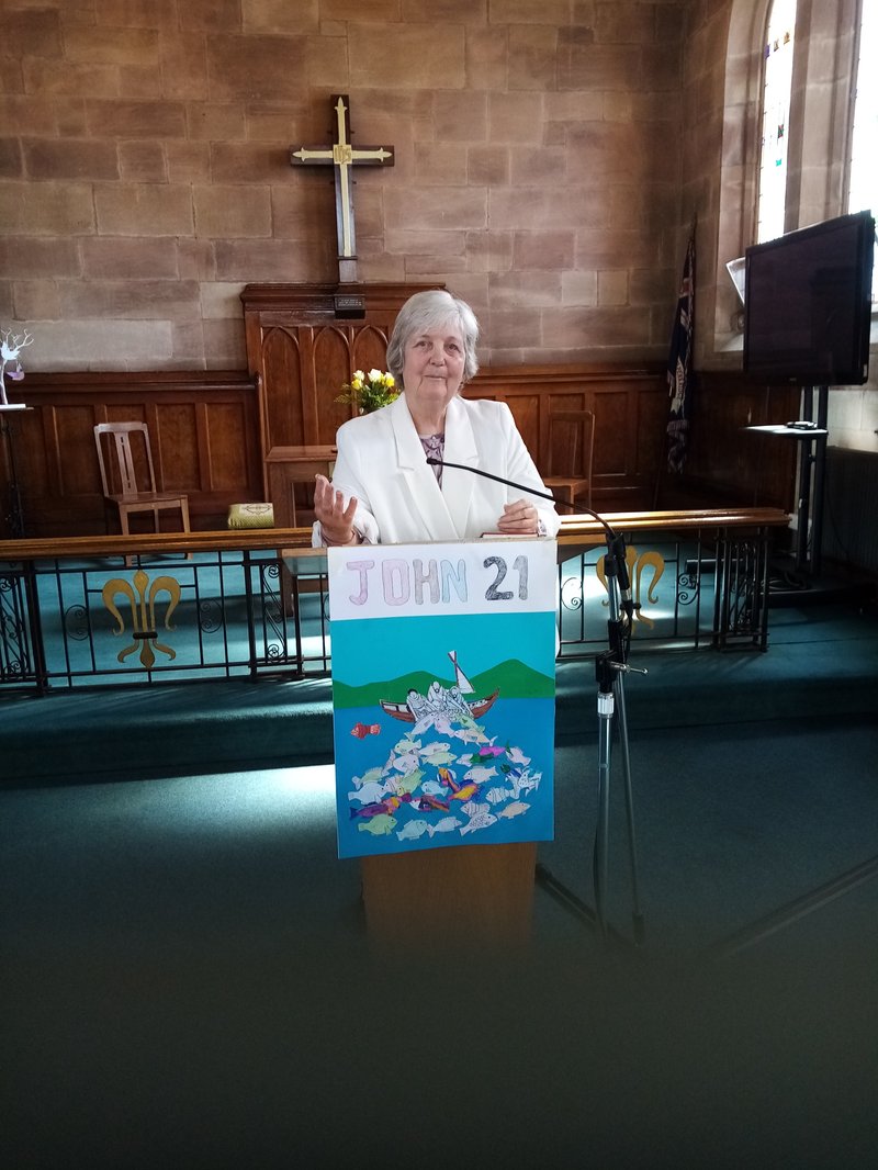 Barbara Sigley, Local Preacher, Cannock Chase behind lectern