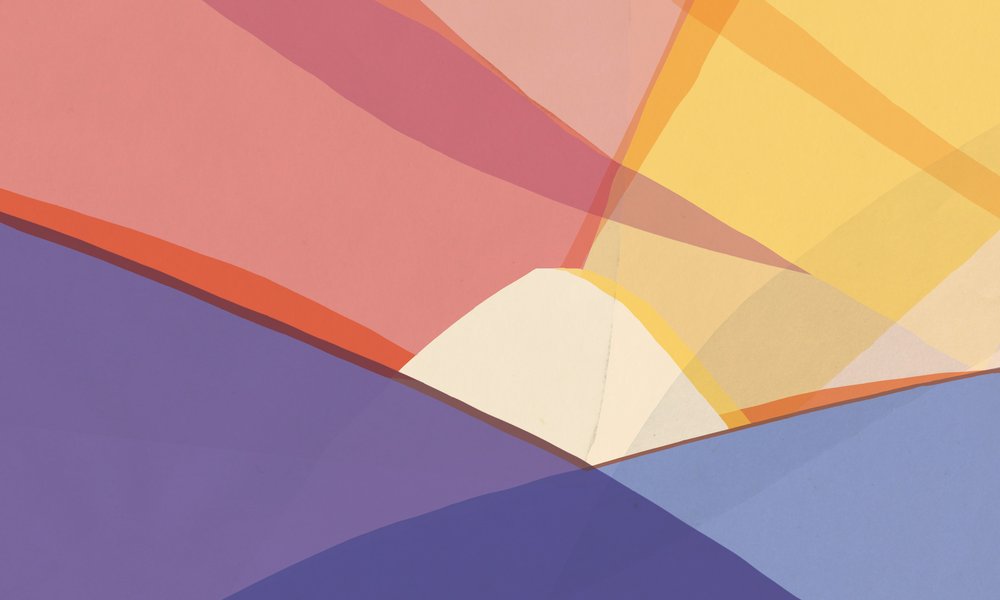 An abstract illustration of the Sun rising over hilltops.