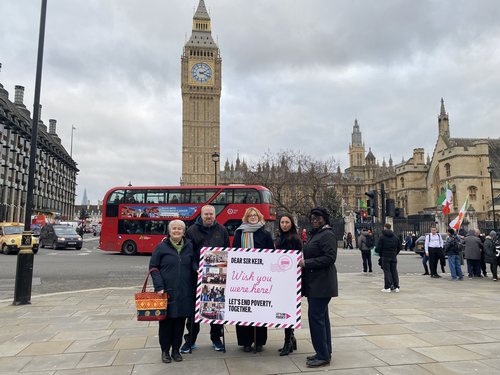 Handing in Dear Prime Minister Postcards - Revd Alana Lawrence and Lami-Camden Mission