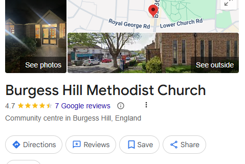 Burgess Hill Methodist Church Google Business Profile screenshot