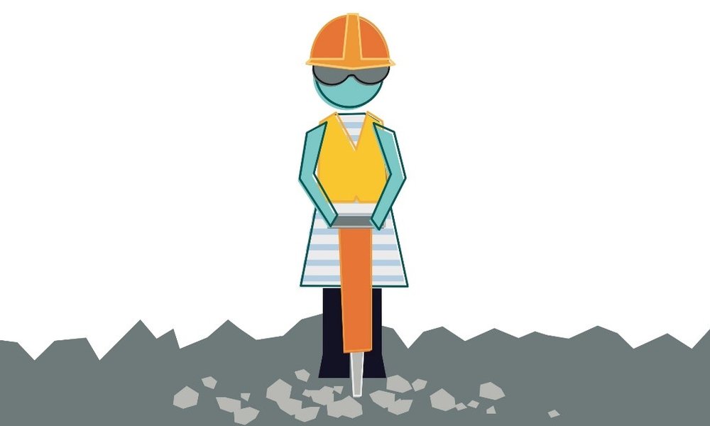 cartoon person with pneumatic drill