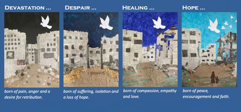 Four collages on the theme of peace and healing
