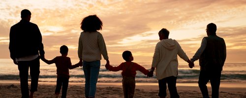 family on beach