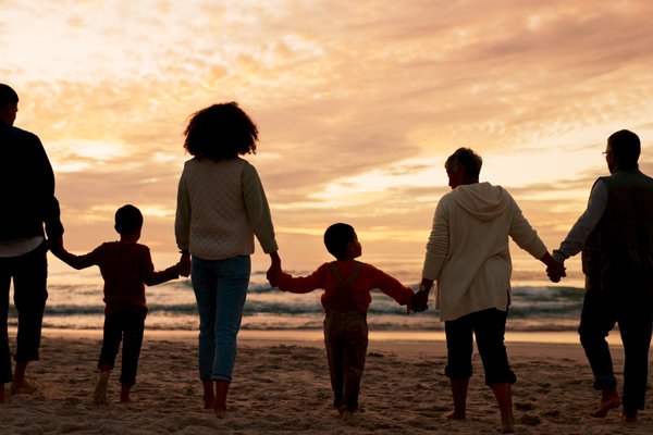 family on beach