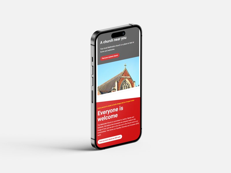 Mock-up of the Methodist Church website on an iPhone.