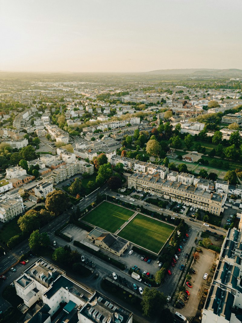An aerial view of the montpellier bowls lawn