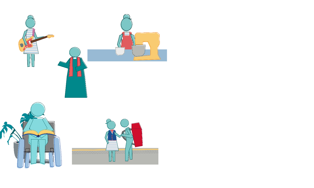 A series of images of people in church roles - a minister, someone playing a guitar, someone baking, people chatting, someone in a wheelchair