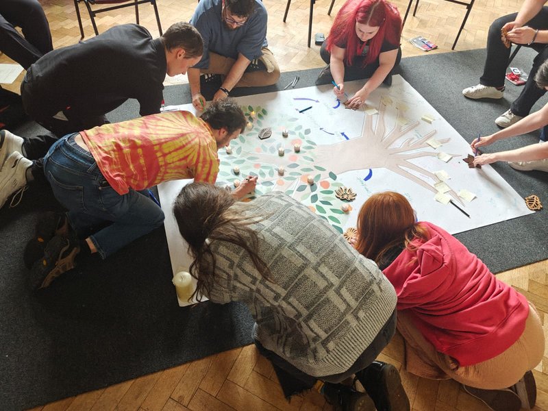 working on the tree banner